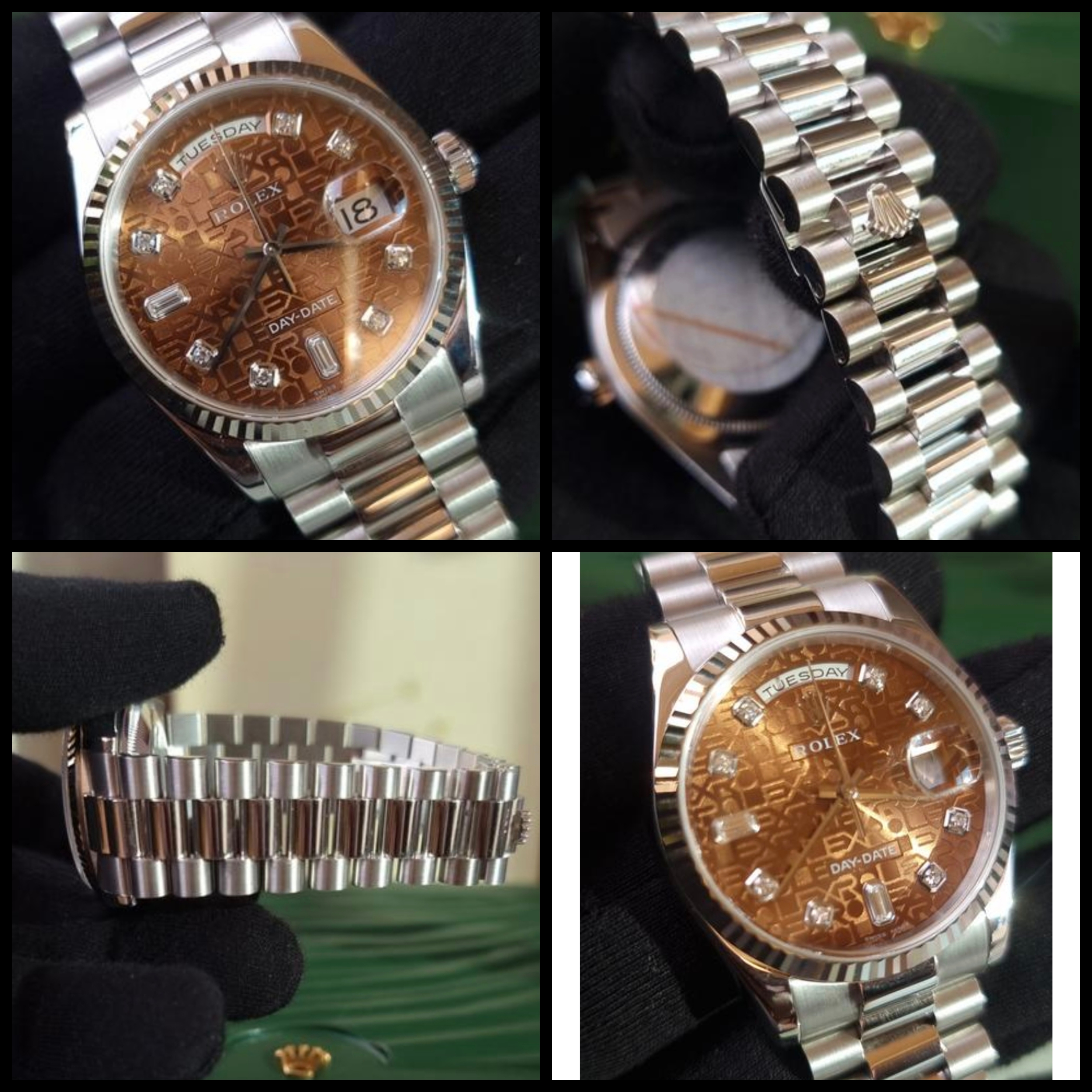 Rolex Day-Date 36 President 18k White Gold Havana Diamond dial. view 1
