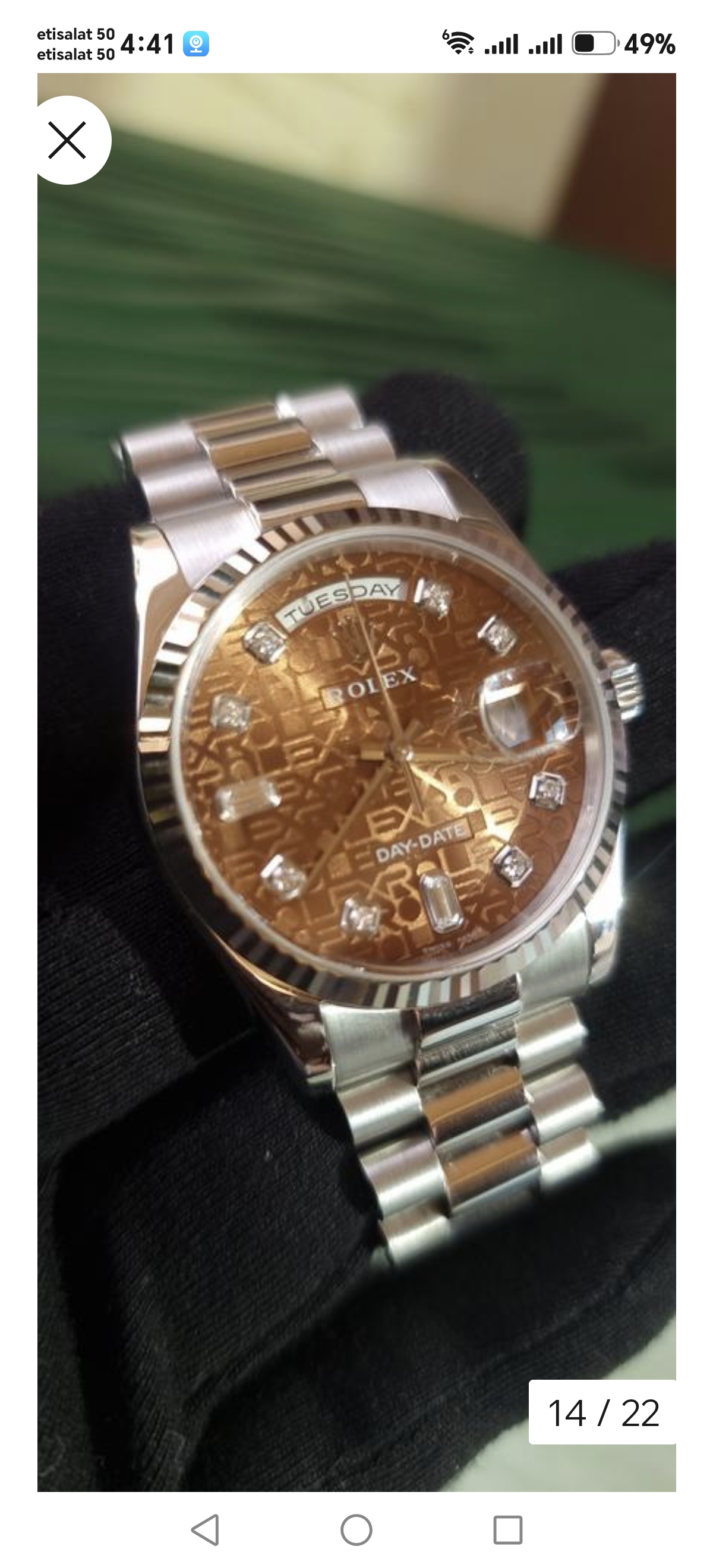 Rolex Day-Date 36 President 18k White Gold Havana Diamond dial. view 11
