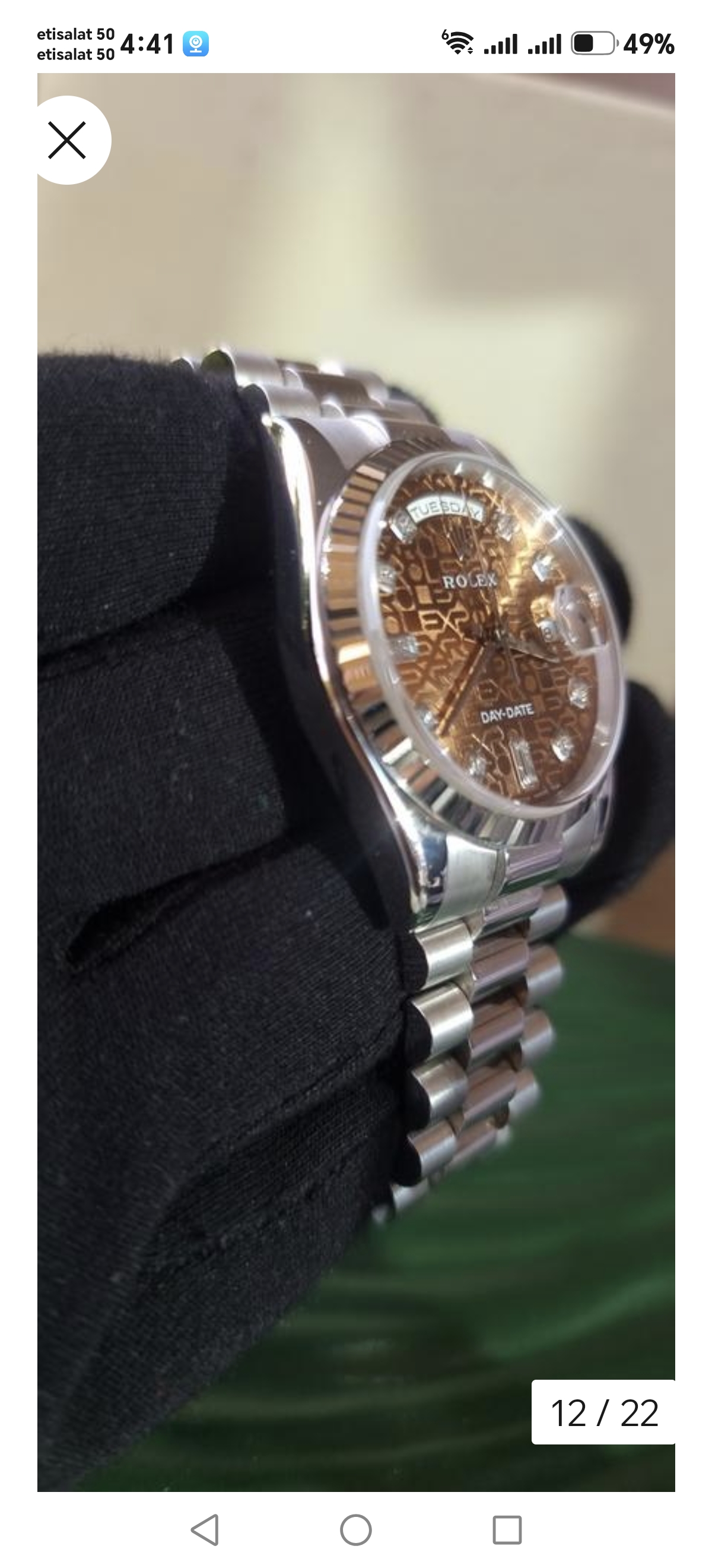 Rolex Day-Date 36 President 18k White Gold Havana Diamond dial. view 10
