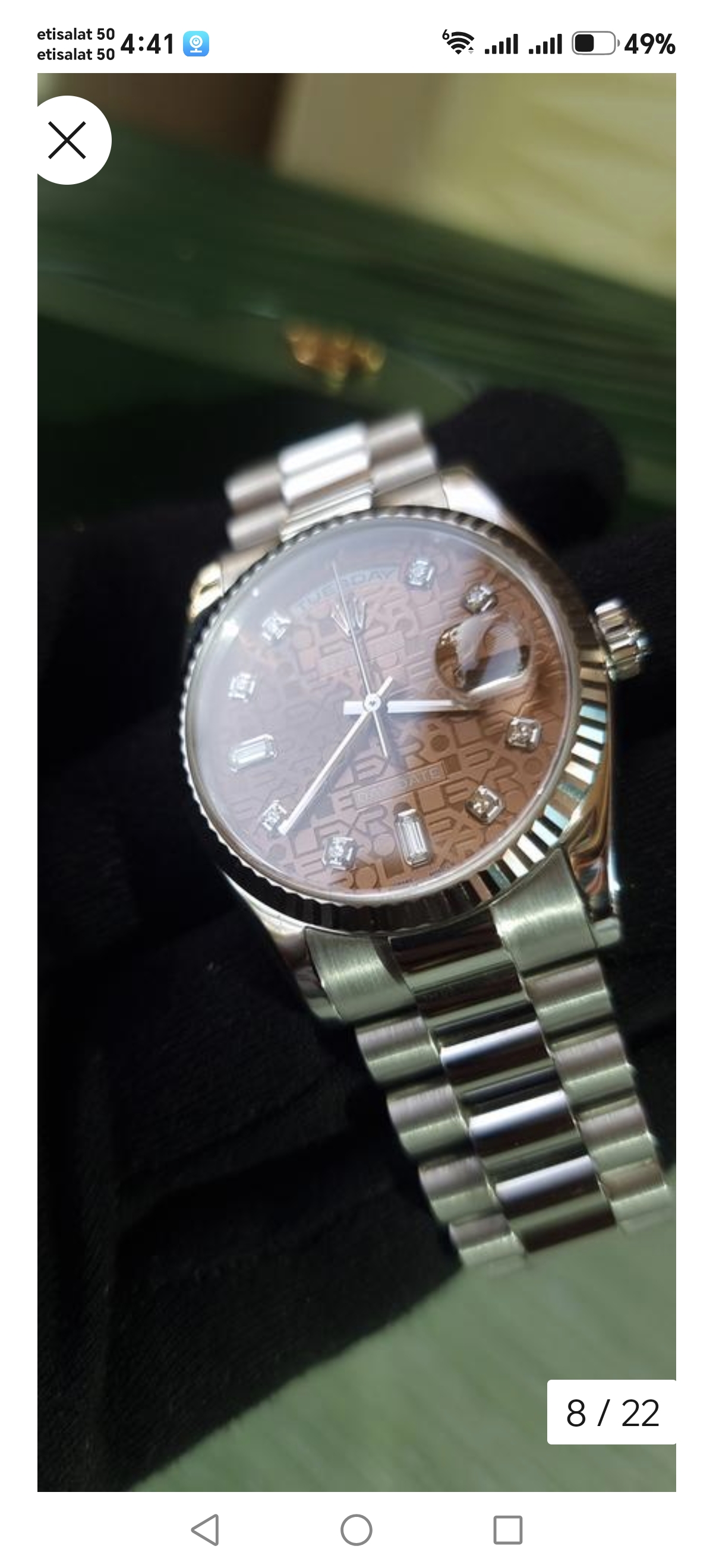 Rolex Day-Date 36 President 18k White Gold Havana Diamond dial. view 9