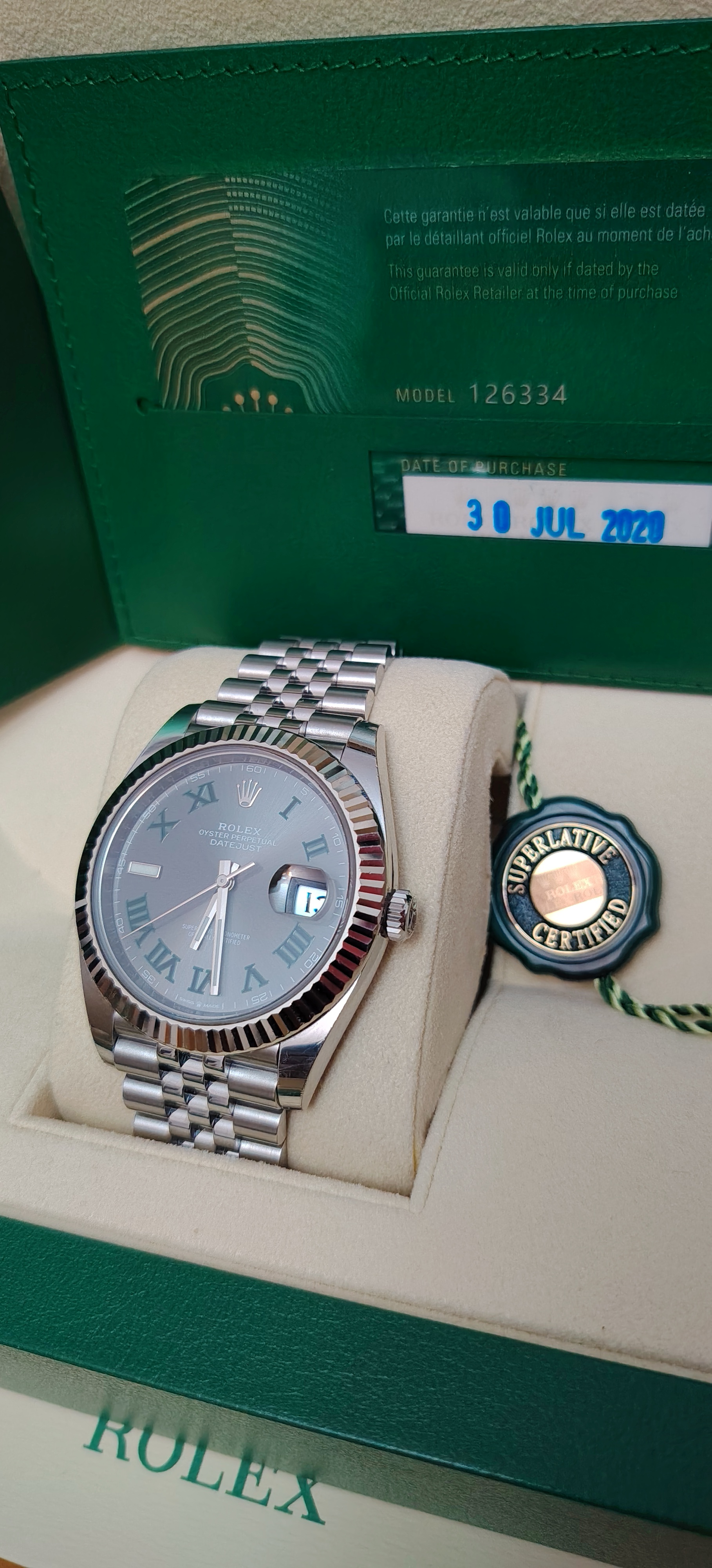 Rolex Wimbledon, 41mm white gold bezel, used 2020 FULL set. view 4