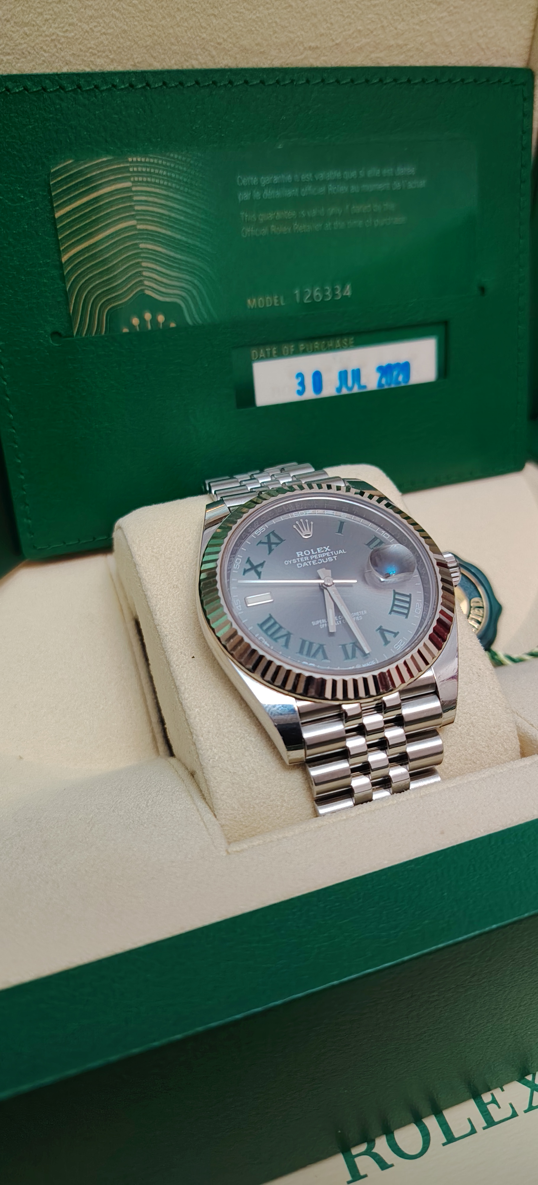 Rolex Wimbledon, 41mm white gold bezel, used 2020 FULL set. view 2