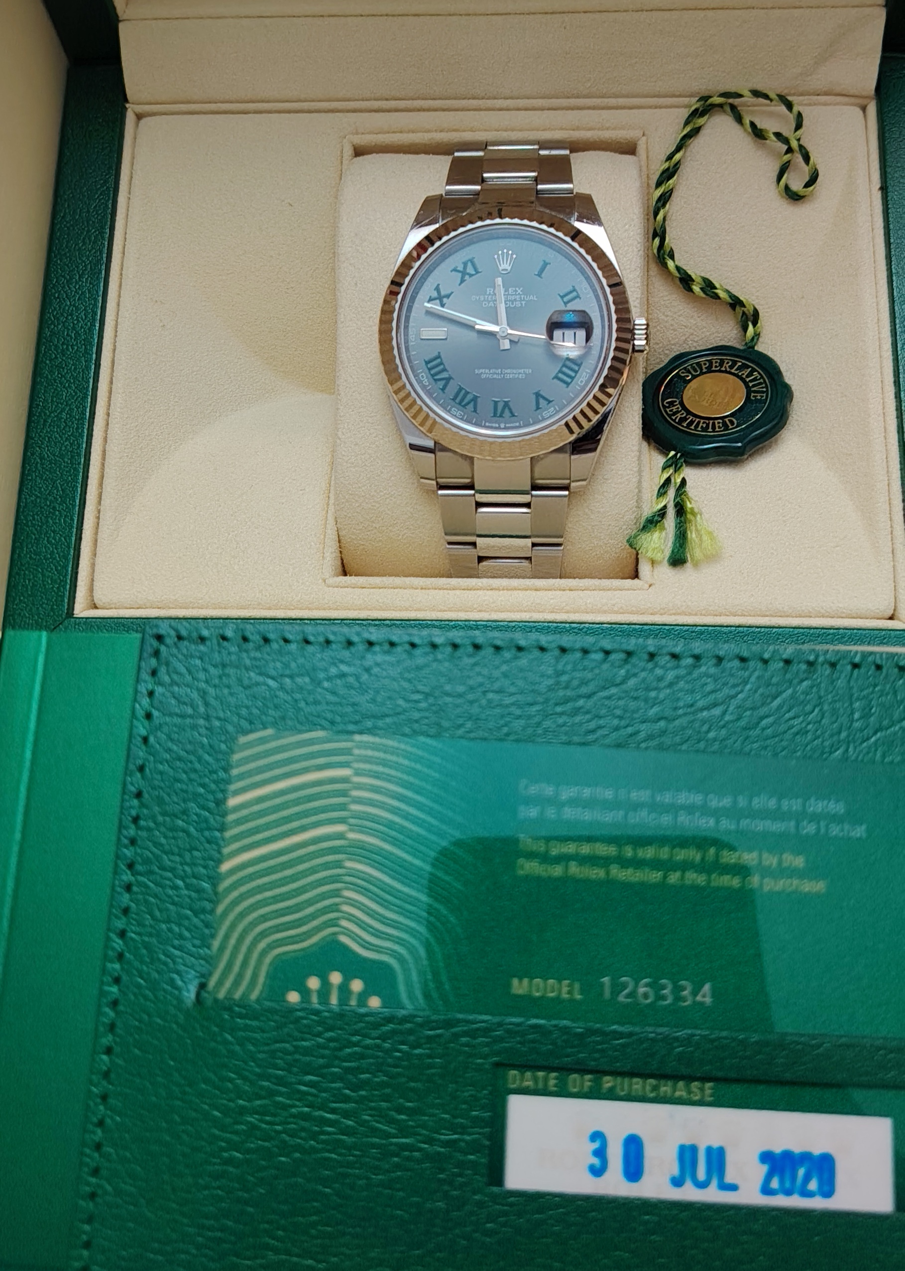 Rolex Wimbledon, 41mm white gold bezel, used 2020 FULL set. view 5