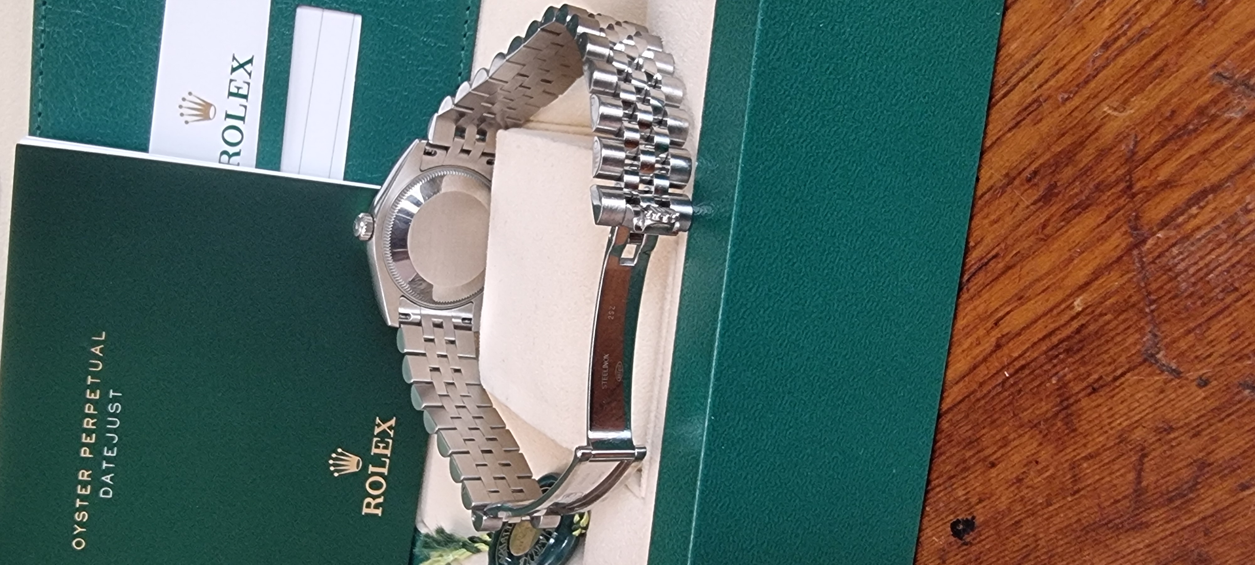 Rolex Date just Blue stick dial. 2018 full set. Jubilee Bracelet. view 3
